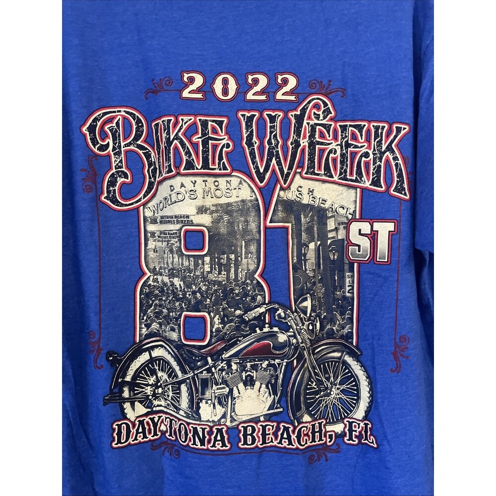 Bike Week Shirt 2022 Daytona Beach FL 81st Large Blue Heather Biker Cotton